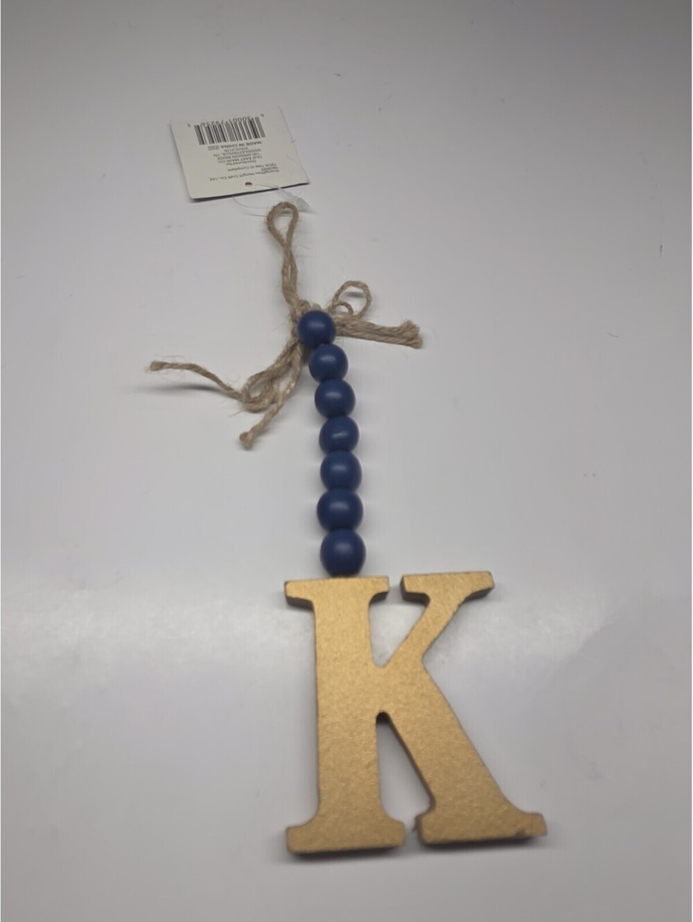 Monogram  Wooden Beads Gold Letter "K".Bow Is Made Of Twine.Rustic/Country Look.